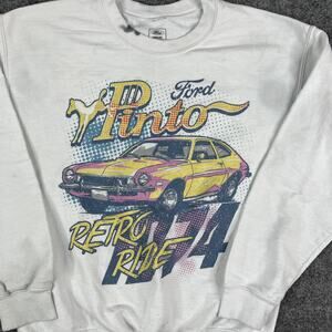 Ford Pinto Sweatshirt Mens S/M White Retro 1974 Graphic Licensed Vintage Car